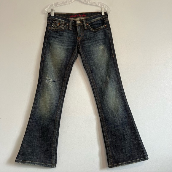 Plastic by Gly Bootcut Y2K Distressed Jeans Western Sz 27 Low Rise Snap Pocket - Picture 2 of 16
